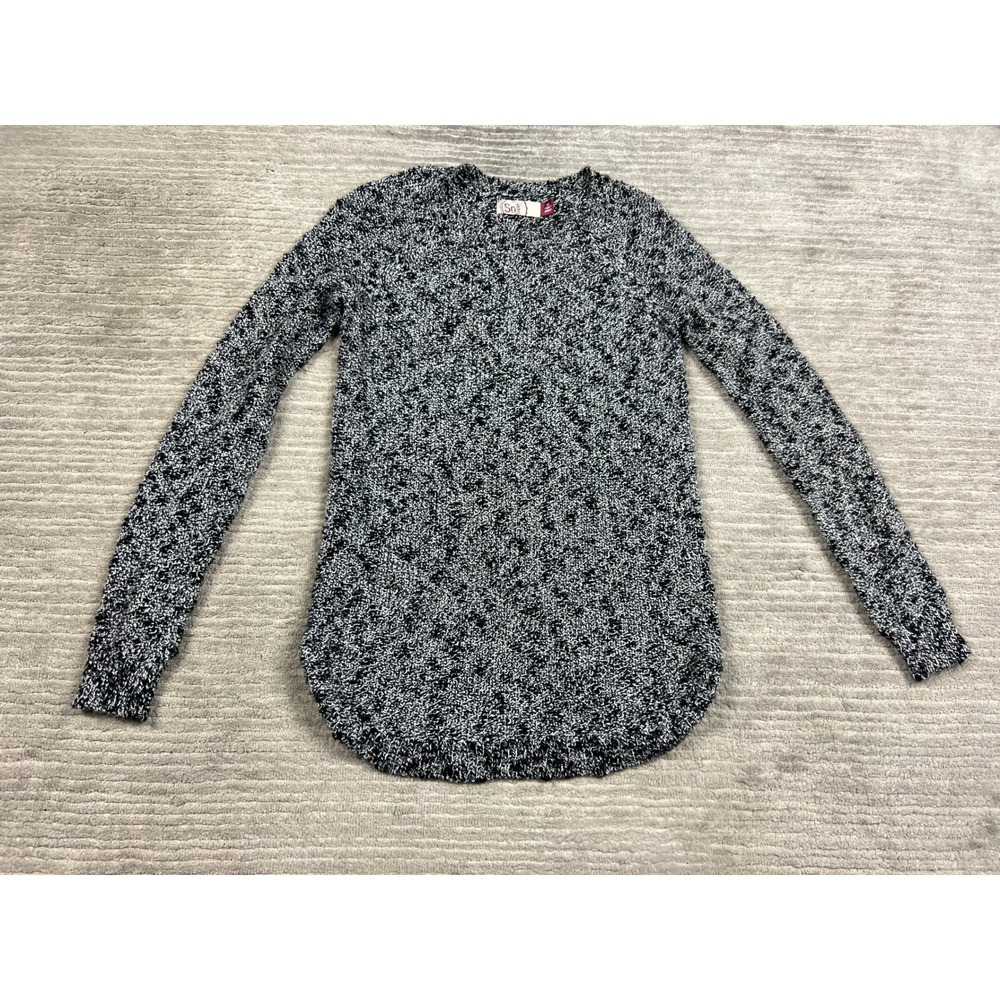 SO Sweater Womens Medium Black White Heritage Raglan Marled Knit Pullover